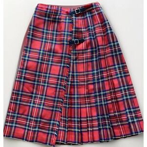 Meigle Tartan Kilt Skirt Womens UK 12 EU 38 Red Plaid Pure New Wool Scotland